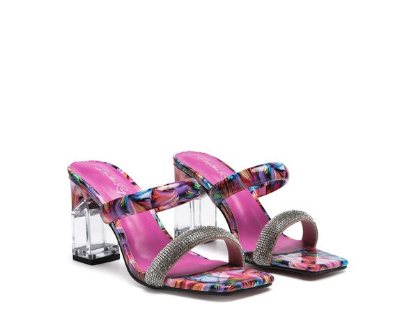 Women's KRYPTON Clear Block Heeled Marble Print Slides | Zarnesh