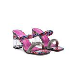 Women's KRYPTON Clear Block Heeled Marble Print Slides | Zarnesh