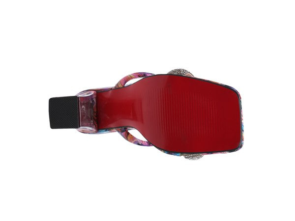 Women's KRYPTON Clear Block Heeled Marble Print Slides | Zarnesh