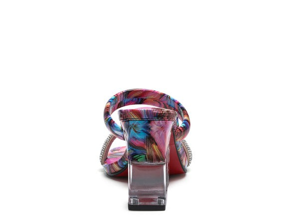 Women's KRYPTON Clear Block Heeled Marble Print Slides | Zarnesh