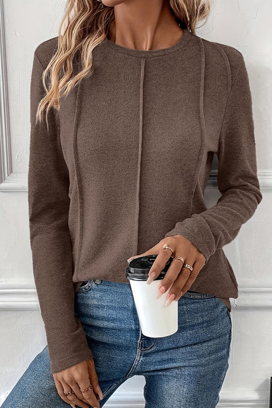 Women’s Solid Long Sleeve Reverse Seam Crew Neck Top | Zarnesh