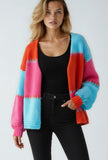 Women’s Color-Block Striped V-Neck Knit Long Sleeve Cardigan | Zarnesh