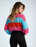 Women’s Color-Block Striped V-Neck Knit Long Sleeve Cardigan | Zarnesh