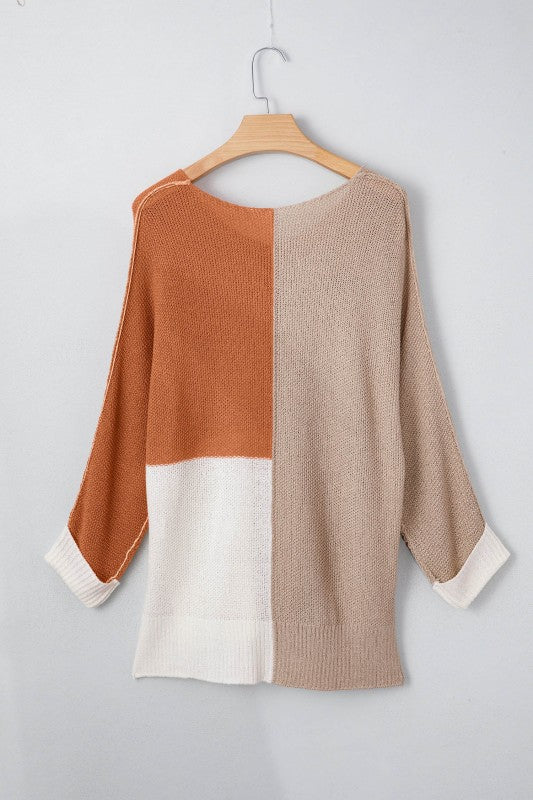 Women’s ColorBlock Knit Pullover V-Neck Sweater | Zarnesh