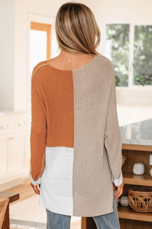 Women’s ColorBlock Knit Pullover V-Neck Sweater | Zarnesh