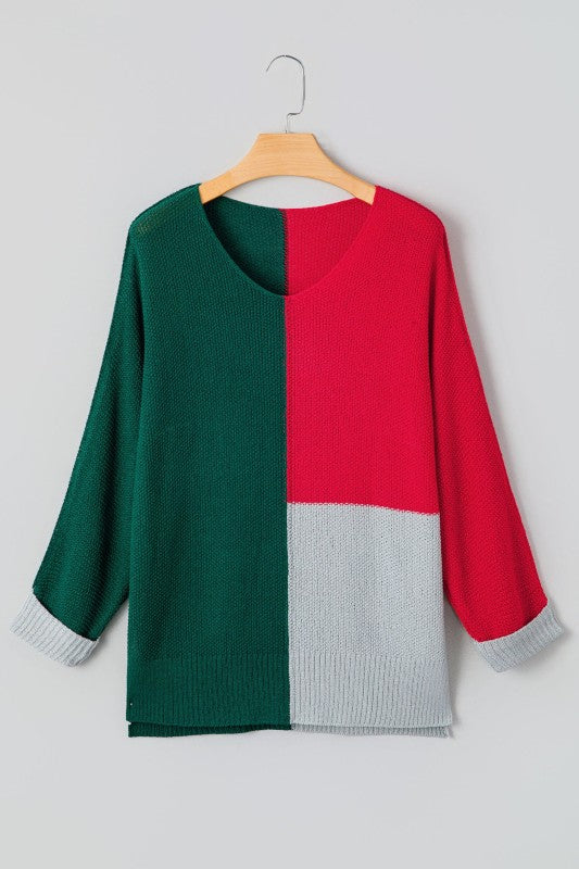 Women’s ColorBlock Knit Pullover V-Neck Sweater | Zarnesh