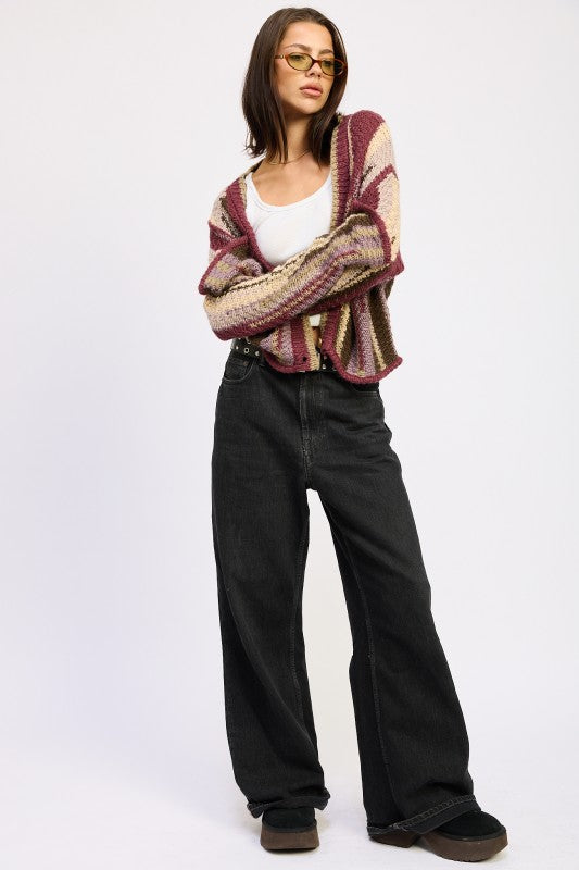 Women’s Color Mixed Striped Open Front Cardigan Top | Zarnesh