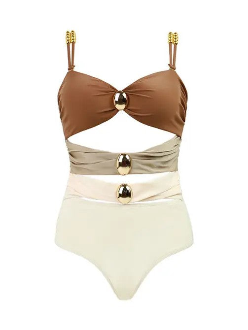 Women’s Color Block Ruched Cutout One-Piece Swimsuit | Zarnesh