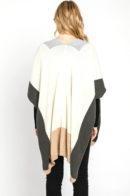 Women's Color Block Soft Knit Winter Shawl Wrap Poncho | Zarnesh