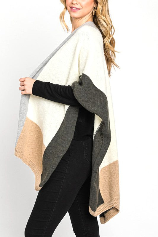 Women's Color Block Soft Knit Winter Shawl Wrap Poncho | Zarnesh