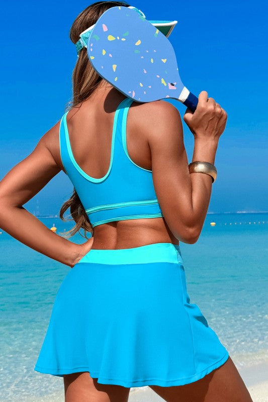 Women’s Color Block Two Pieces High Waisted Skirt Swimsuit | Zarnesh