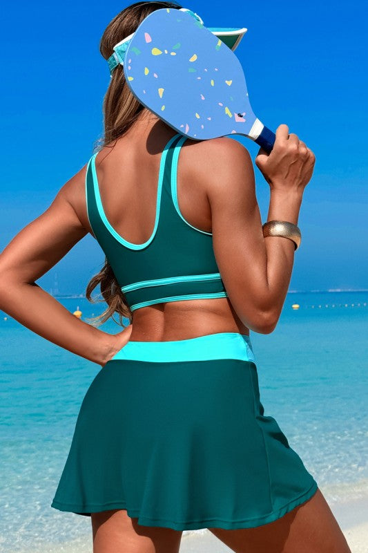 Women’s Color Block Two Pieces High Waisted Skirt Swimsuit | Zarnesh
