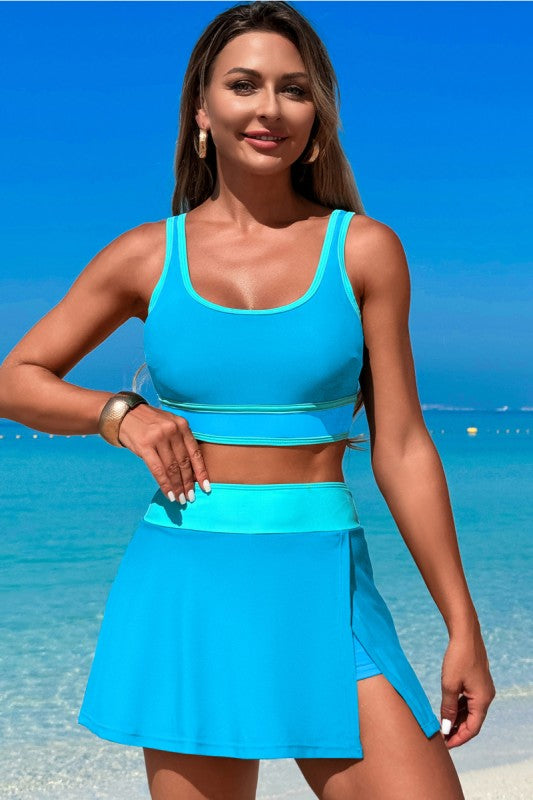 Women’s Color Block Two Pieces High Waisted Skirt Swimsuit | Zarnesh