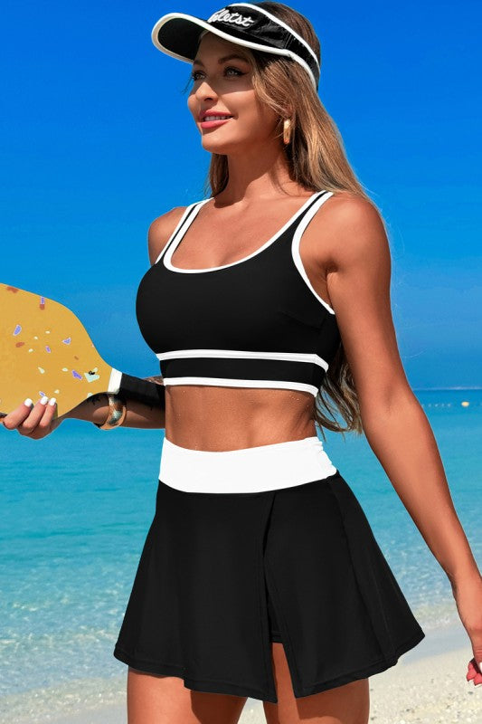Women’s Color Block Two Pieces High Waisted Skirt Swimsuit | Zarnesh