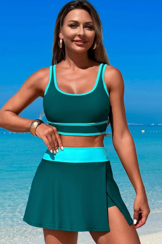 Women’s Color Block Two Pieces High Waisted Skirt Swimsuit | Zarnesh