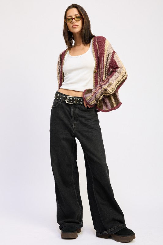 Women’s Color Mixed Striped Open Front Cardigan Top | Zarnesh