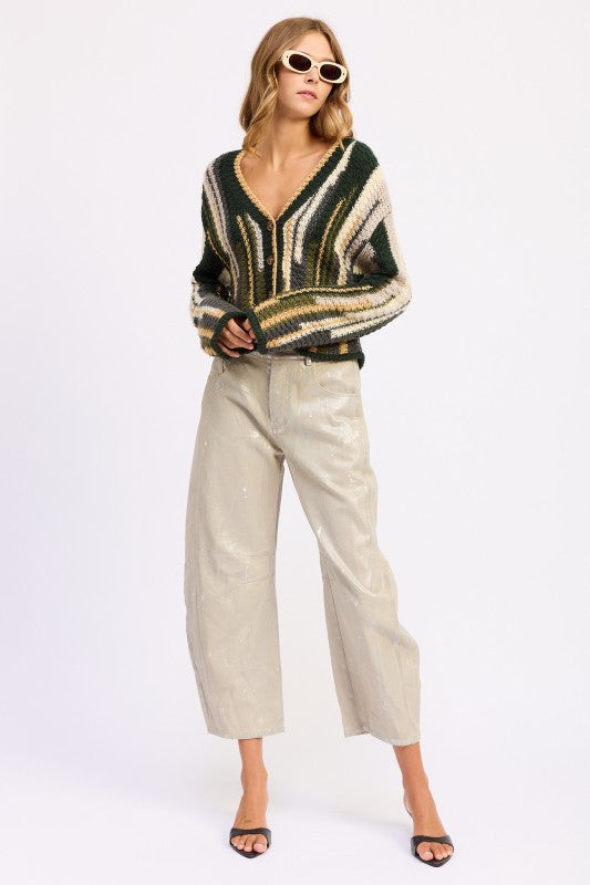Women’s Color Mixed Striped Open Front Cardigan Top | Zarnesh