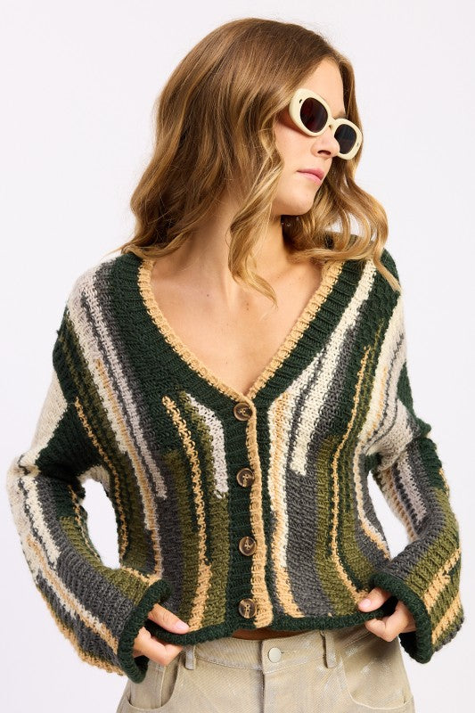 Women’s Color Mixed Striped Open Front Cardigan Top | Zarnesh