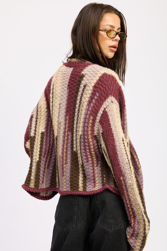 Women’s Color Mixed Striped Open Front Cardigan Top | Zarnesh