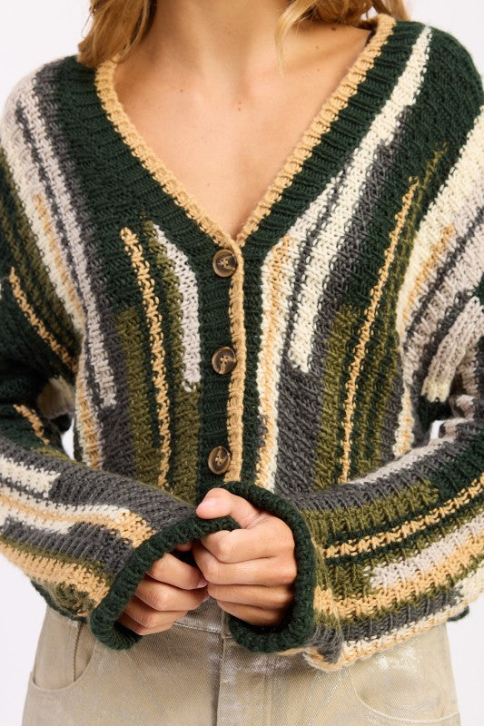 Women’s Color Mixed Striped Open Front Cardigan Top | Zarnesh