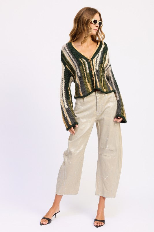 Women’s Color Mixed Striped Open Front Cardigan Top | Zarnesh