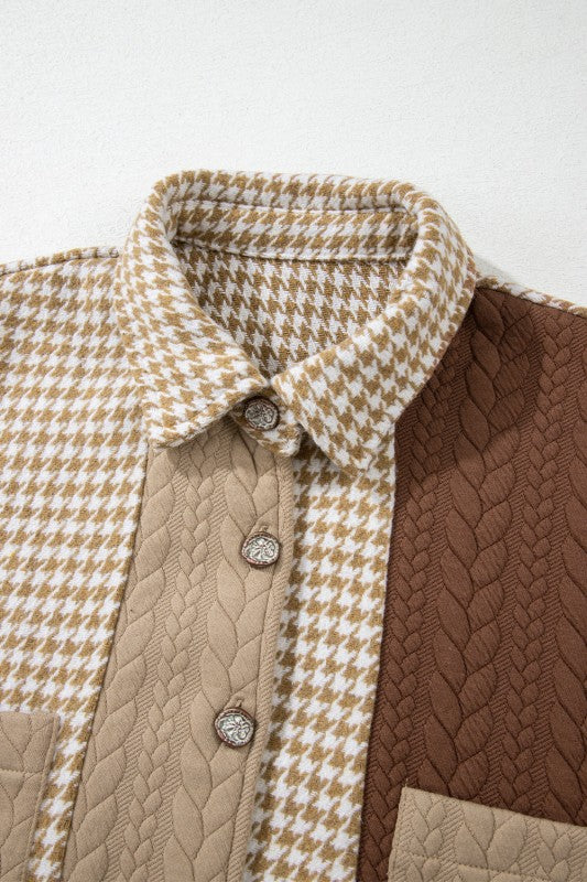Women’s Colorblock Textured Patchwork Houndstooth Shacket | Zarnesh
