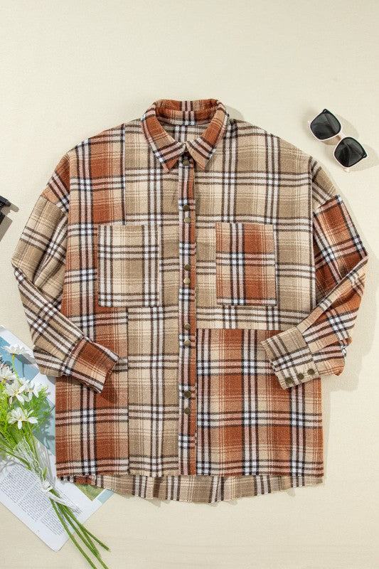 Women’s Colorblock Patchwork Plaid Snap Buttoned Shacket | Zarnesh