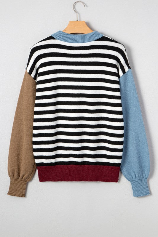 Women’s Colorblock Patchwork Striped Sleeve Chic Sweater | Zarnesh
