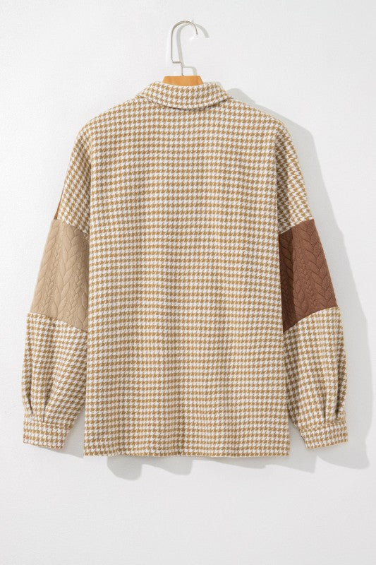 Women’s Colorblock Textured Patchwork Houndstooth Shacket | Zarnesh