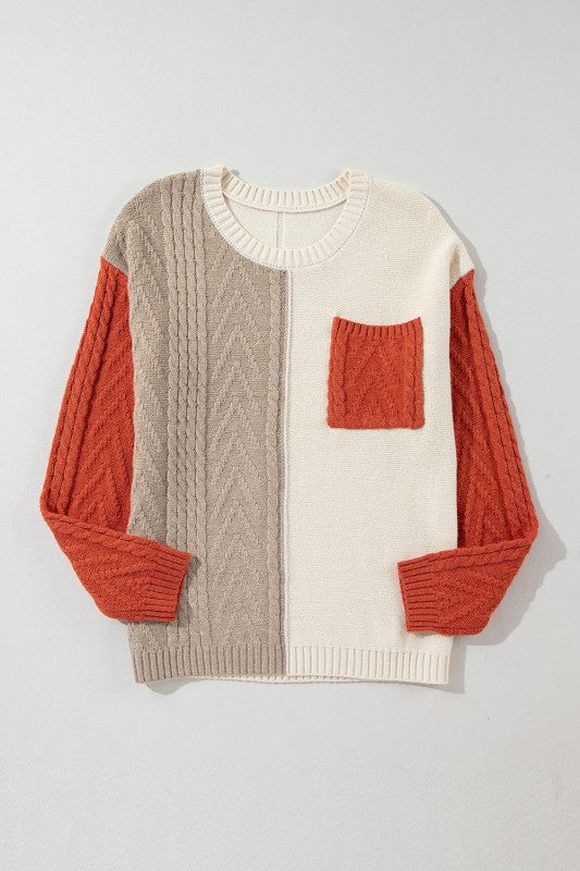 Women’s Colorblock Patch Pocket Drop Shoulder Sweater | Zarnesh