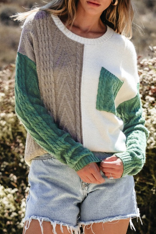 Women’s Colorblock Patch Pocket Drop Shoulder Sweater | Zarnesh