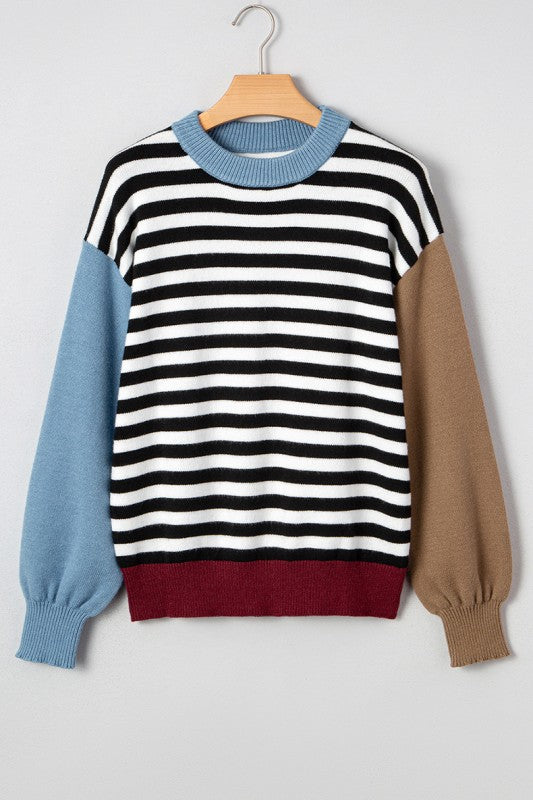 Women’s Colorblock Patchwork Striped Sleeve Chic Sweater | Zarnesh