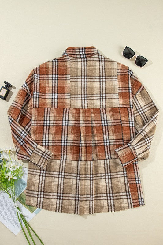Women’s Colorblock Patchwork Plaid Snap Buttoned Shacket | Zarnesh