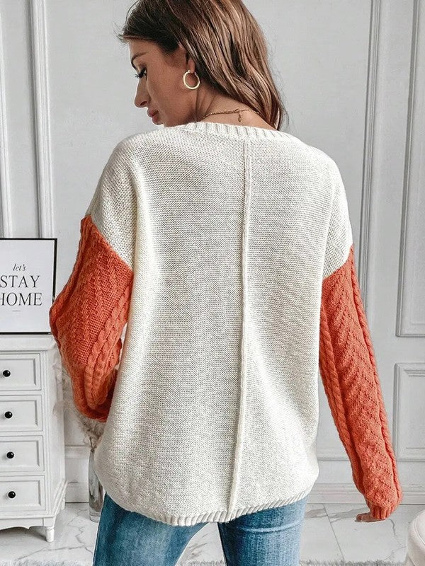 Women’s Colorblock Pullover Cable Knit Sweater | Zarnesh
