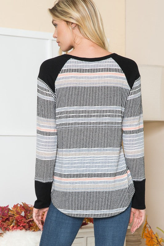 Women’s Colorblock Striped Pullover Sweatshirt with Black Sleeves | Zarnesh