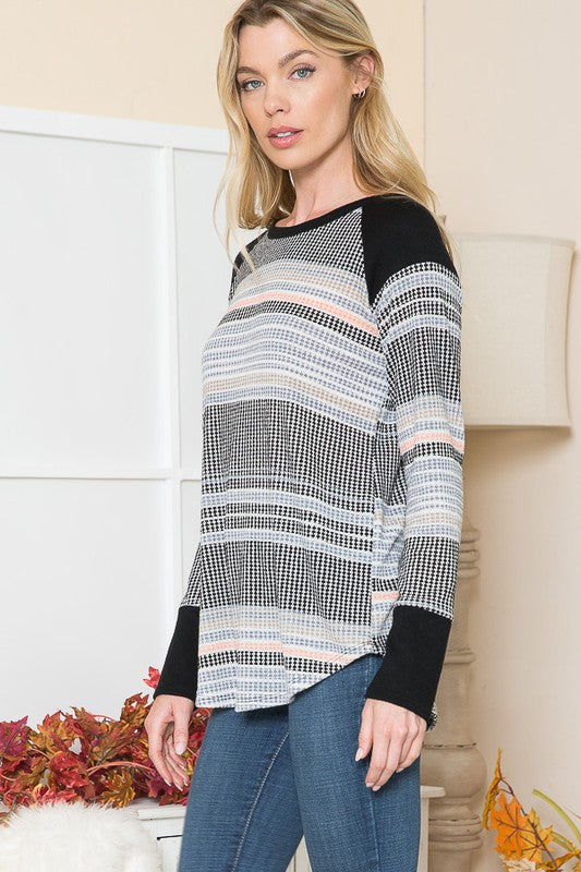 Women’s Colorblock Striped Pullover Sweatshirt with Black Sleeves | Zarnesh