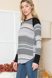 Women’s Colorblock Striped Pullover Sweatshirt with Black Sleeves | Zarnesh