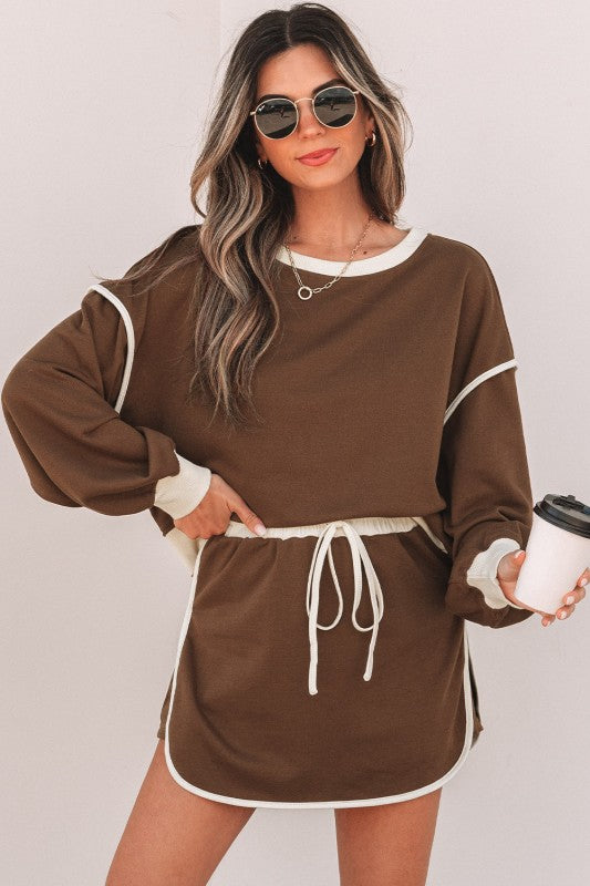 Women’s Colorblock Top and Drawstring Skirt Set | Zarnesh