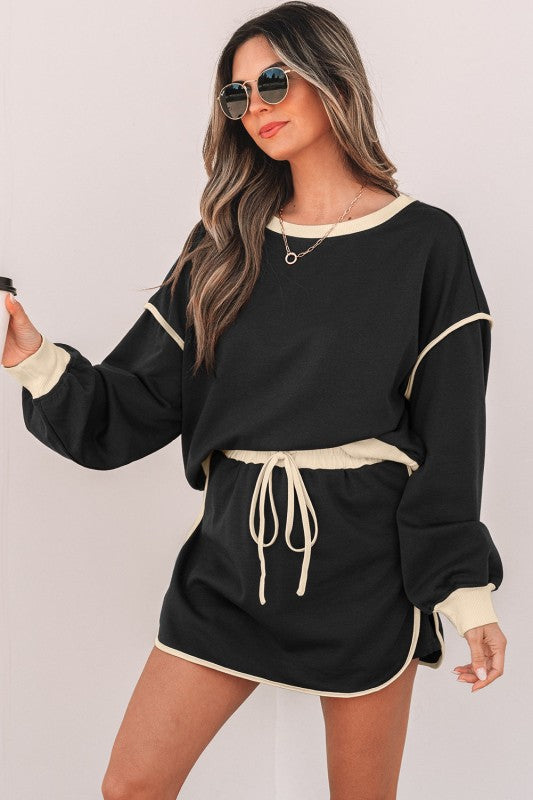 Women’s Colorblock Top and Drawstring Skirt Set | Zarnesh