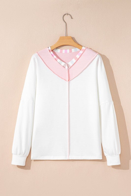 Women’s Colorblock V-Neck Stripe Long Sleeve Top | Zarnesh