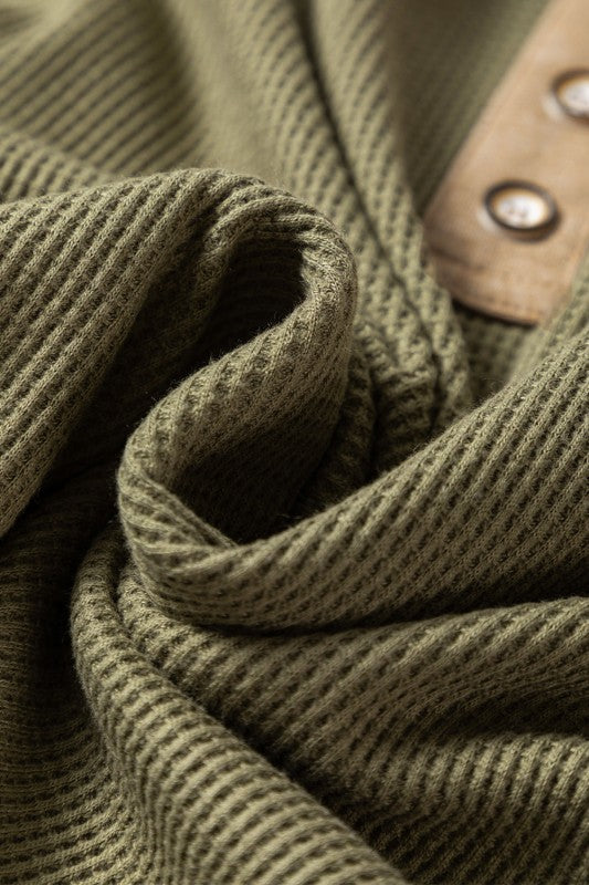 Women’s Colorblock Waffle Knit Textured Henley Top | Zarnesh