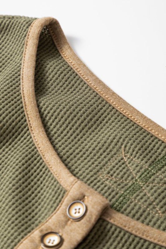 Women’s Colorblock Waffle Knit Textured Henley Top | Zarnesh