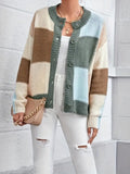 Women’s Colorblock plaid Knit Button Up Sweater Cardigan | Zarnesh