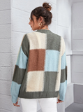 Women’s Colorblock plaid Knit Button Up Sweater Cardigan | Zarnesh