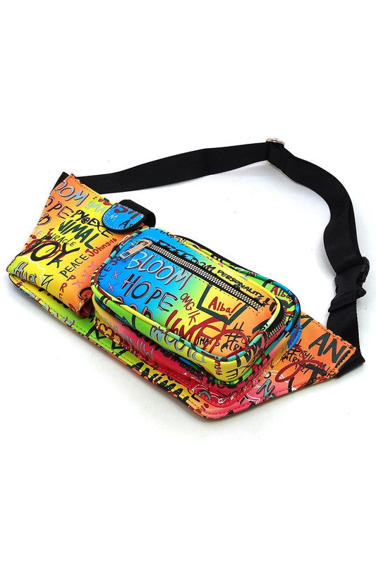Multi Graffiti Fanny Bag Waist Bag - Add Color to Your Style | Zarnesh - Zarnesh