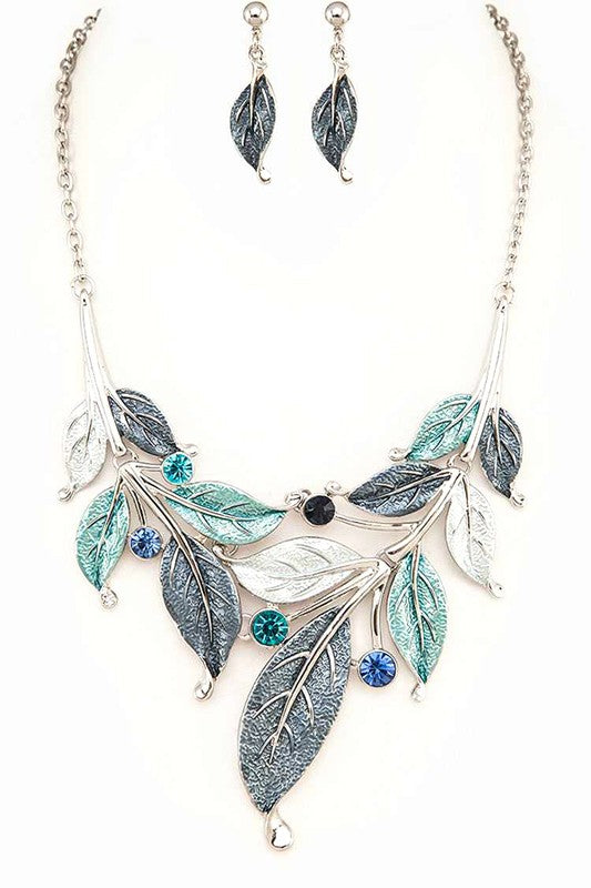 Women's  Colorful Leaf Metal Leaf Statement Necklace Set |  Zarnesh