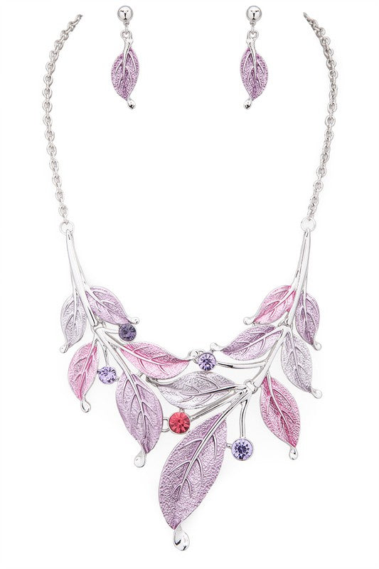 Women's  Colorful Leaf Metal Leaf Statement Necklace Set |  Zarnesh