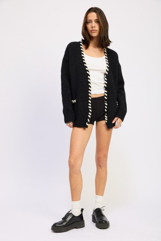 Women’s Contrast Trim Buttons Cardigan | Zarnesh
