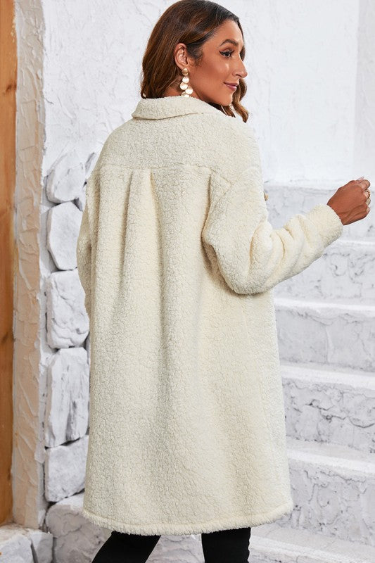 Women’s Contrast Flap Pocket Single Breasted Teddy Coat | Zarnesh
