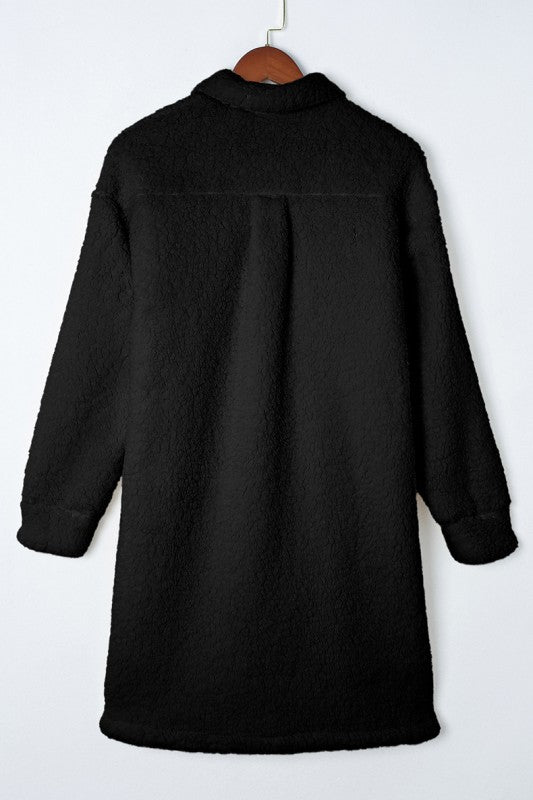 Women’s Contrast Flap Pocket Single Breasted Teddy Coat | Zarnesh
